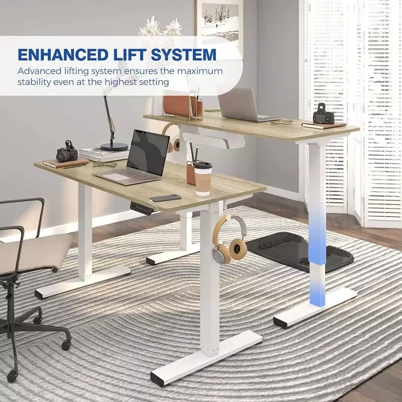 Meja berdiri fleksibel, perakitan cepat listrik dapat disesuaikan dengan 48x24 inci seluruh bagian Desktop ergonomis pengontrol memori S