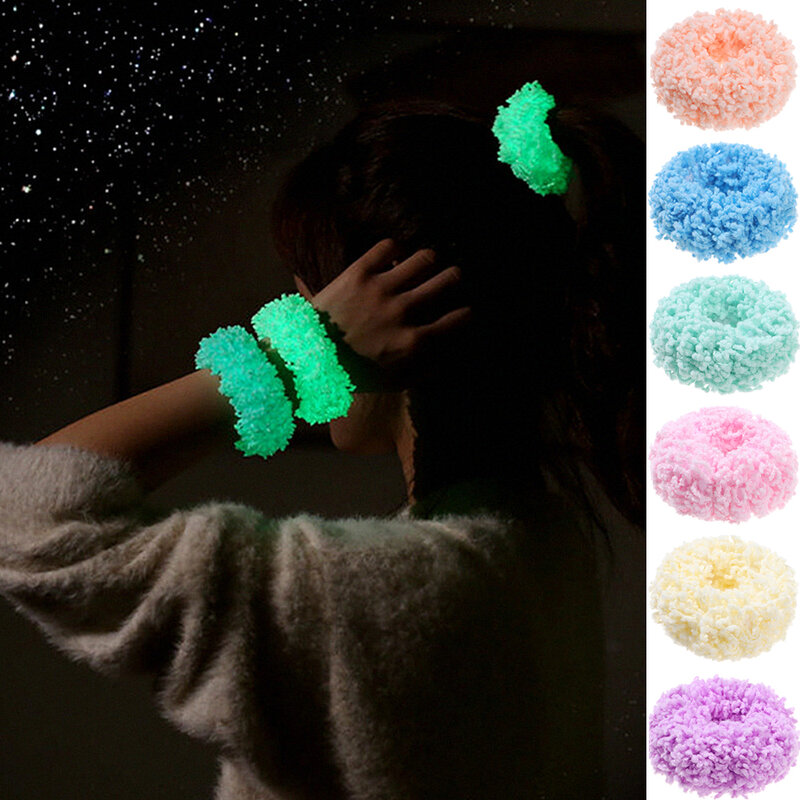Women Colorful Elastic Plush Ponytail Headwear Luminous Hair Bands Scrunchies Hairband