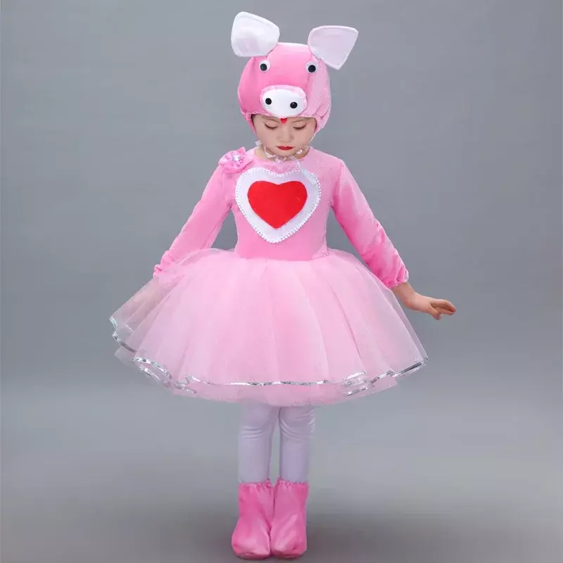 Disfraz de cerdo de Animal para niños y niñas, vestido de fantasía de cerdito rosa, disfraz de fiesta de Cosplay de Halloween, actuación en escenario