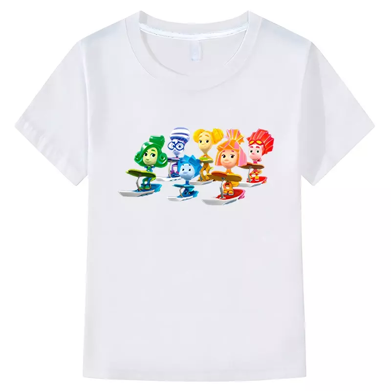 T-Shirt à manches courtes 100% coton pour enfants, dessin animé russe, The Fixies, vêtements mignons pour garçons et filles, été, Y2K