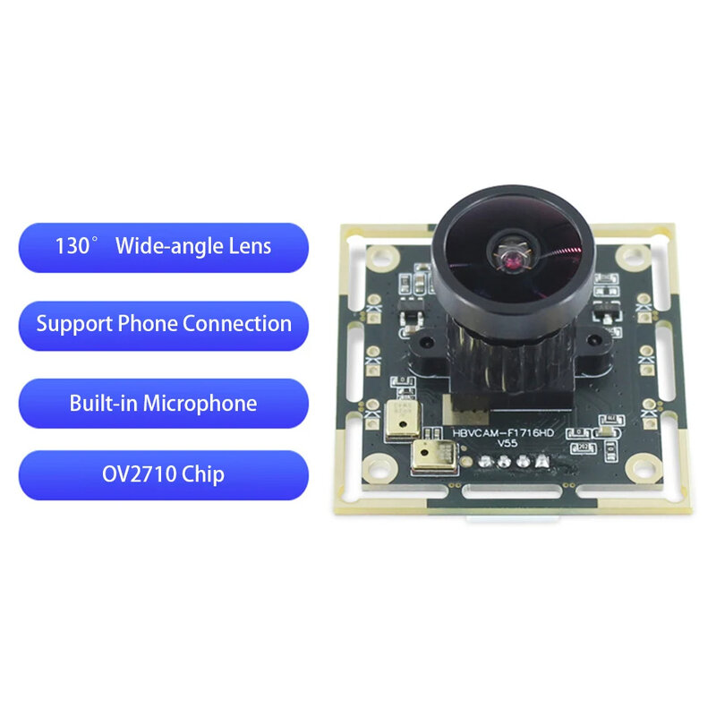 USB 1080P OV2710 Video Camera Module 2MP 130 Degree Wide-angle Lens Manual Focus Built-in Microphone MJPEG/YUY2 Webcam Board