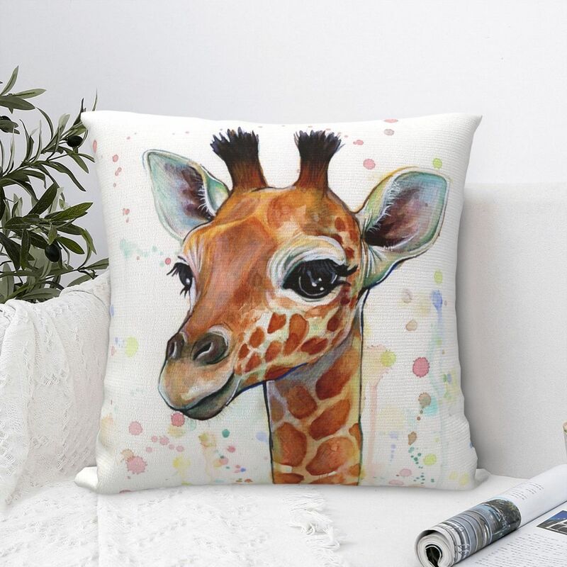Fronha quadrada com pintura aquarela, Baby Giraffe Cover Almofada, Decoração Almofada, Comfort Throw Pillow for Home Living Room