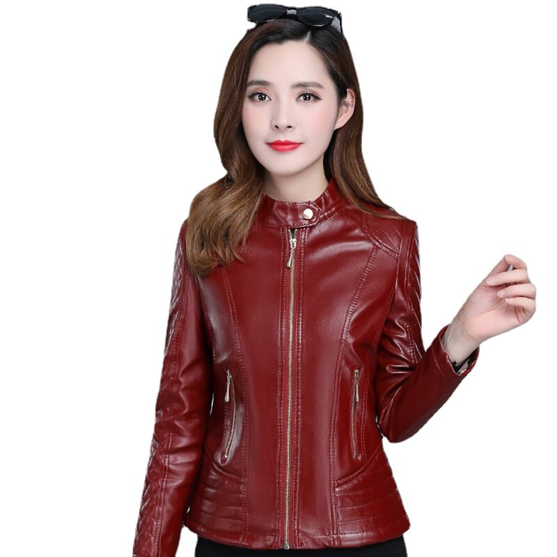 ZXRYXGS-abrigo de cuero Pu Premium OL para mujer, chaqueta de tendencia con cremallera, cuello de pie corto, coreano, 2023