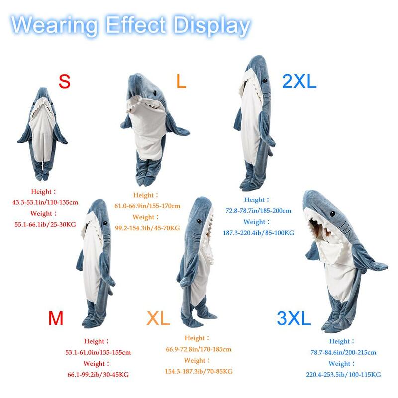 Flannel Hoodie Blanket Cartoon Shark Sleeping Bag Soft Warm Pajamas Office Cozy Fabric Shark Shawl Blanket For Children Adult