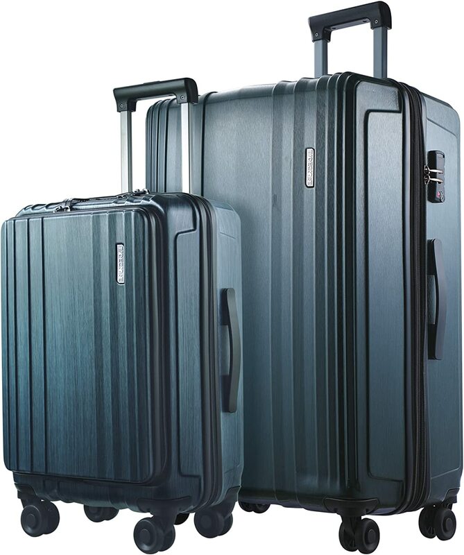 Juego de equipaje de 2 piezas, bolsillo frontal para portátil 21/28, ABS expandible + PC, maleta rígida ligera, ruedas giratorias, bloqueo TSA verde