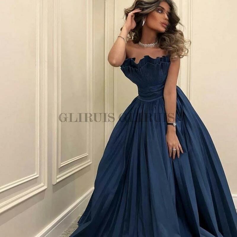 Granatowy Arabia saudyjska suknie balowe bez ramiączek Ball Grown długie szaty De Soirée suknie wieczorowe suknie na konkurs piękności dla kobiet