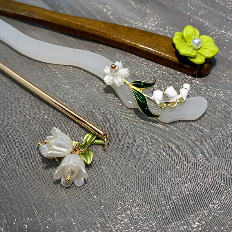 Exquisito palo de pelo de flores con borlas, accesorios para el cabello Hanfu de estilo chino, tocado antiguo de madera