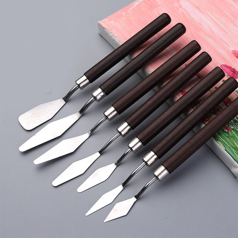 Mahogany Handle Stainless Steel Spatula Kit Palette Gouache Supplies for Oil Painting Knife Fine Arts Painting Tool Set