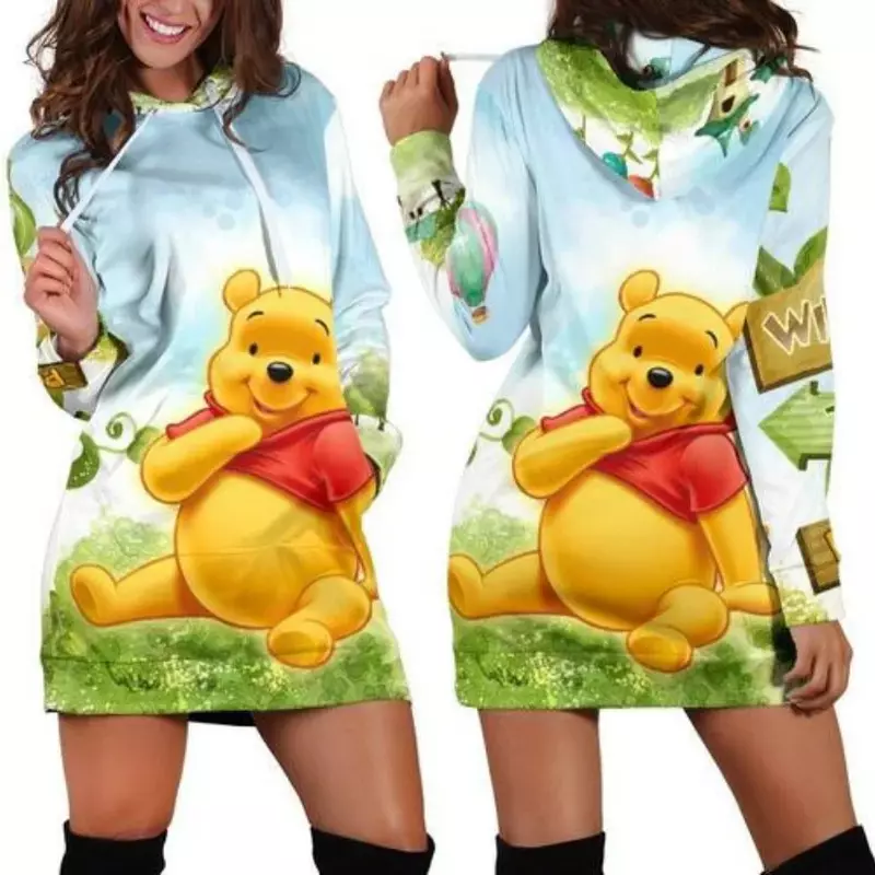 2024 Disney Winnie The Pooh Y2k Hoodie Dress Sweater Dress Sweatshirt Dress 3d All Over Print For Women Hoodie