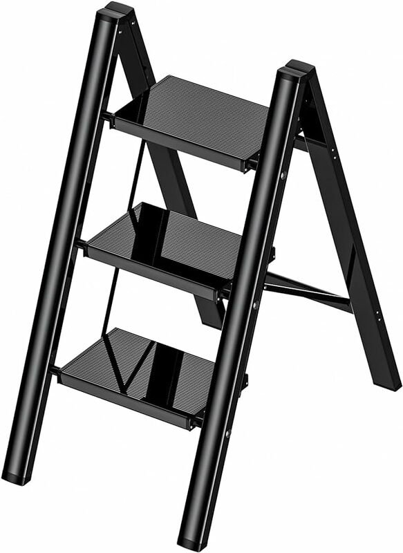 Lightweight Folding Step Stool for Adults, escada de 3 passos, amplo pedal antiderrapante, fezes de alumínio portáteis, Step Stool