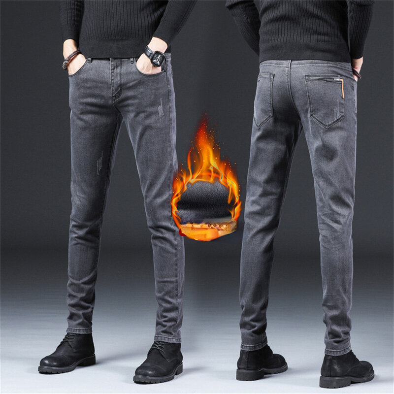 Männer Kleidung Winter männer jeans Warme Fleece Jeans Männer Business Verdicken Denim Hosen Stretch Slim Fit Hosen für männer jeans
