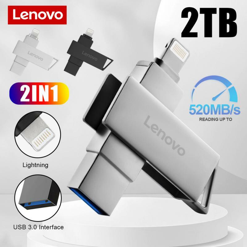 레노버 라이트닝 펜 드라이브, USB 3.0 OTG USB 플래시 드라이브, 아이폰, 아이패드, 안드로이드 1TB, 펜드라이브, PC용 2 in 1 메모리 스틱, 2TB, 128GB