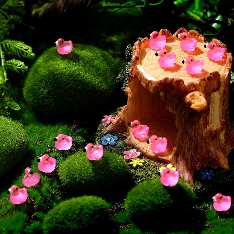 50 pz luminoso Mini fenicotteri resina carino piccoli fenicotteri anatre Glow in The Dark per giardino paesaggio Decor Cake Topper fai da te