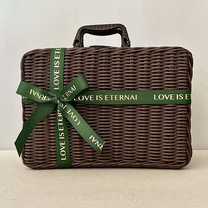 Japanese Woven Handbag with Hand Gift Woven Gift bag Empty Wedding Children Outdoor Photography Prop Storage Box