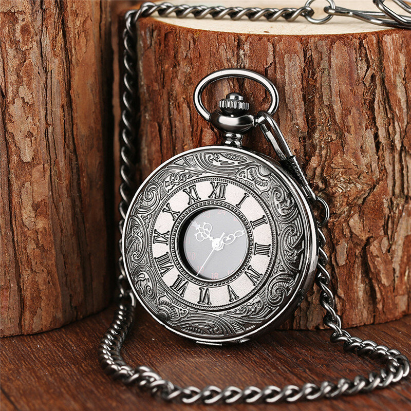 Reloj de bolsillo Steampunk de Quartz с номером romano для мужчин и женщин, colgante de collar с cadena, цвет черный, стиль