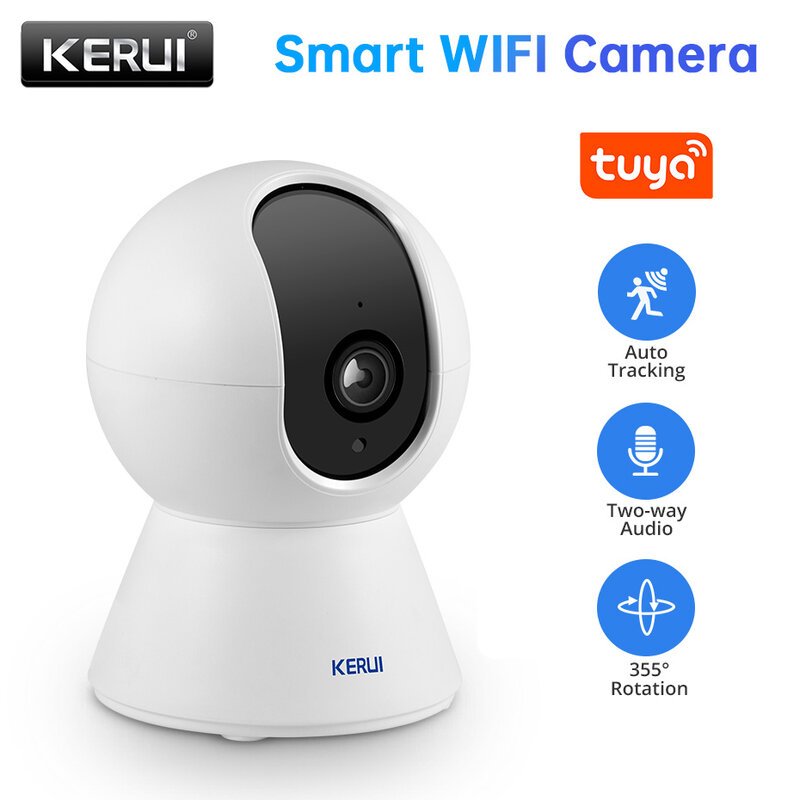KERUI 실내 와이파이 IP 카메라, 미니 사이즈, 홈 보안, 와이파이 감시, 야간 투시 모션 알람, HD 5MP, 3MP, 1080P, Tuya 앱