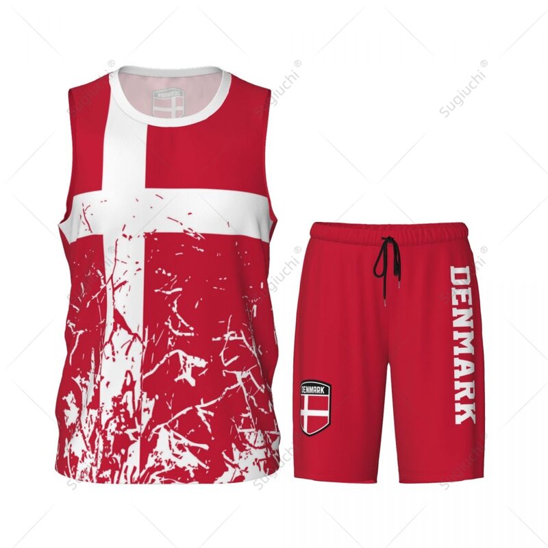 Conjunto de camiseta y pantalones de baloncesto para hombre, camiseta sin mangas, nombre personalizado, Nunber exclusivo, Team-up, Bandera de Dinamarca, grano