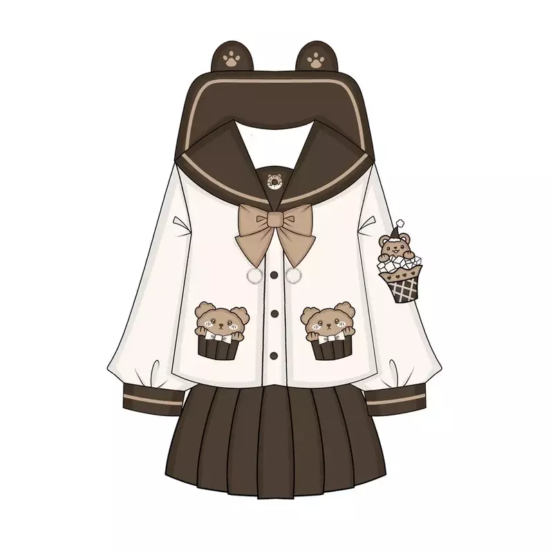 Japanese and Korean style cute new kindergarten JK uniform cute long and short sleeve sailor suit bear style cosplay anime