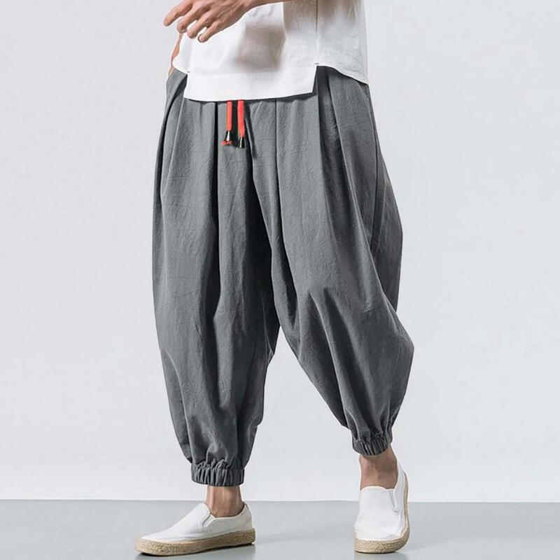 Casual Trousers Men's Baggy Deep Crotch Harem Trousers with Drawstring Elastic Waist Pockets Comfortable Casual Daily for Plus