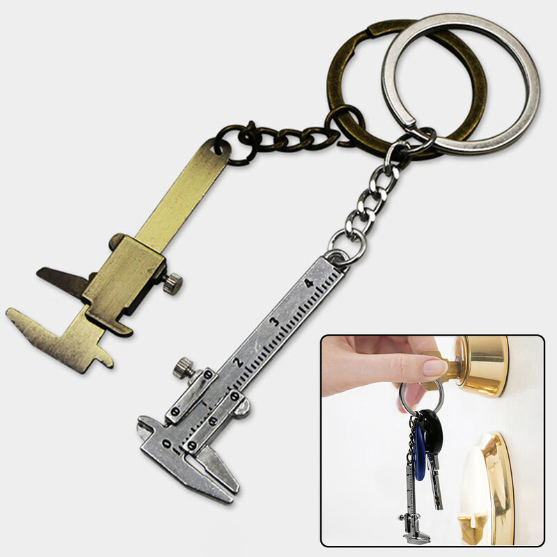 Car Keychain Portable Mini Vernier Caliper Car Turbo Key Chain Ring Measuring Tool Keychain Mini Vernier Calipers Interior Trim