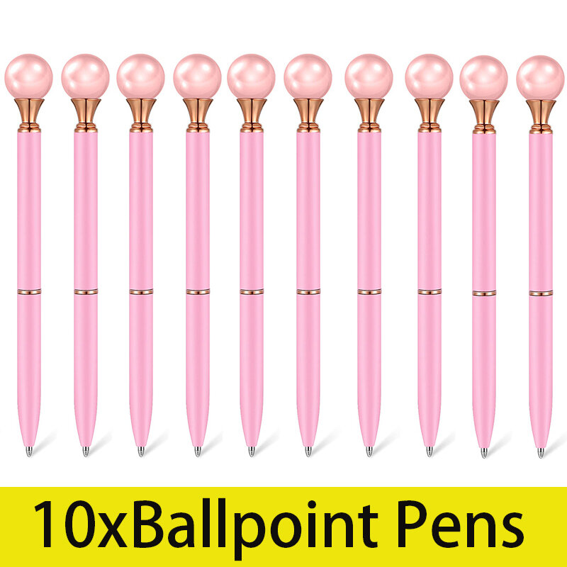 10Pcs Large Pearl Ballpoint Pen High-grade Metal Pens Black Signature Pens Water Pen Office Supplies