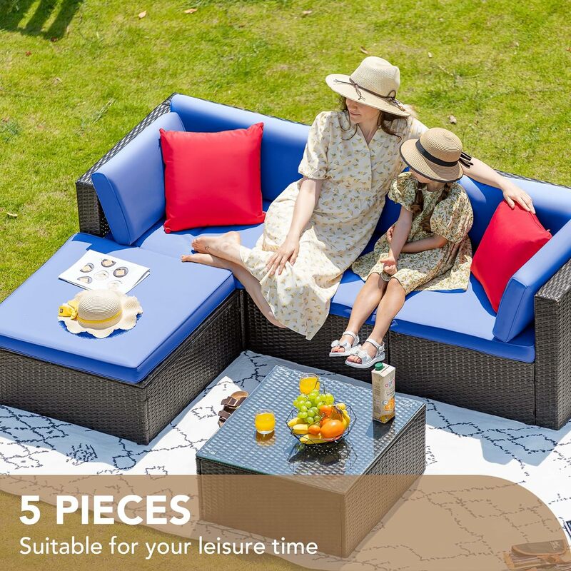 2/5 Pieces Patio Furniture Sets All Weathevr Outdoor Sectional Patio Sofa Manual Weaving Wicker Rattan Patio Seating Sofas