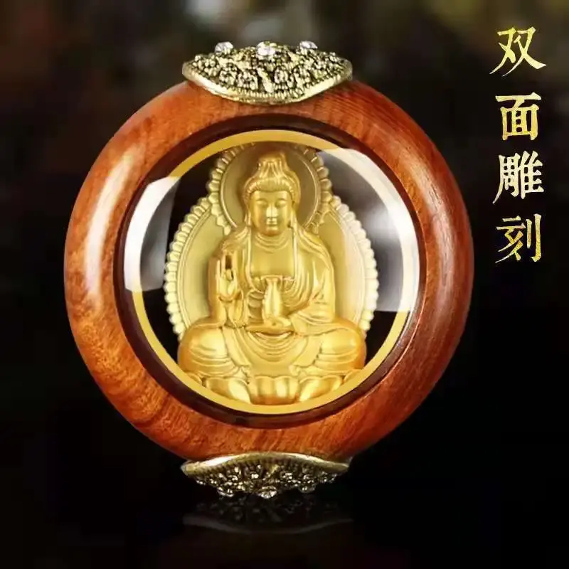 Huali-Colgante de madera chapada en oro Guanyin para coche, colgante de espejo retrovisor seguro, se nutre y sale de una bendición