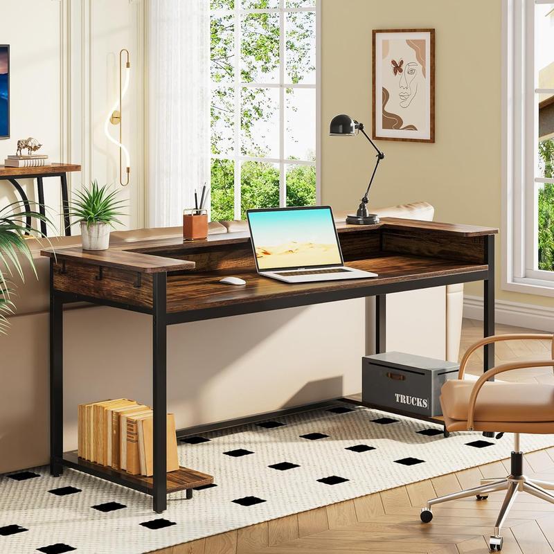 Tribesigns-Grand ordinateur avec support CPU, crochets de téléphone pour sauna, bureau à domicile, poste de travail, chambre à coucher, noir, marron