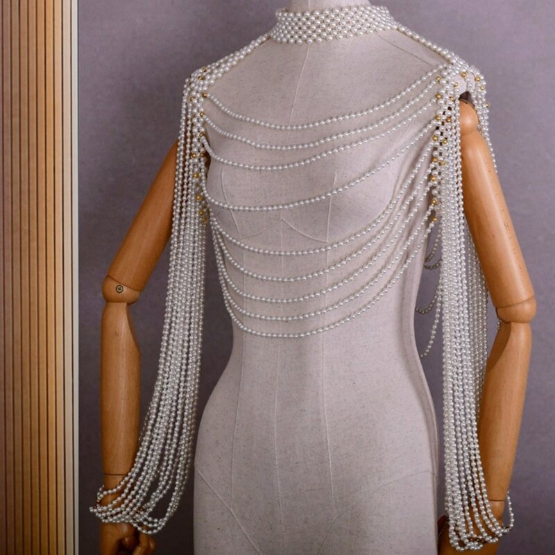 Sexy Perlen-Schulterkette, modische Körperkette, Halskette, künstlerisches Foto, stilvolle Schulter-Halskette für Damen