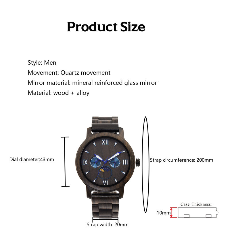 Men's Wooden Quartz Wristwatches Round Date Display Handmade Wooden Strap Lightweight Watch,bracelet
