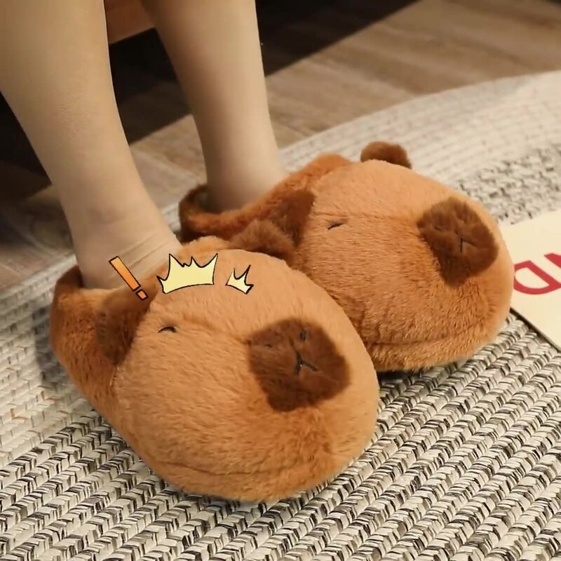 Cute Capybara Plush Slippers Cartoon Lovely Capibara Popping Circle Soft Stuffed Animals Plushy Shoes Winter Indoor Warm Slipper