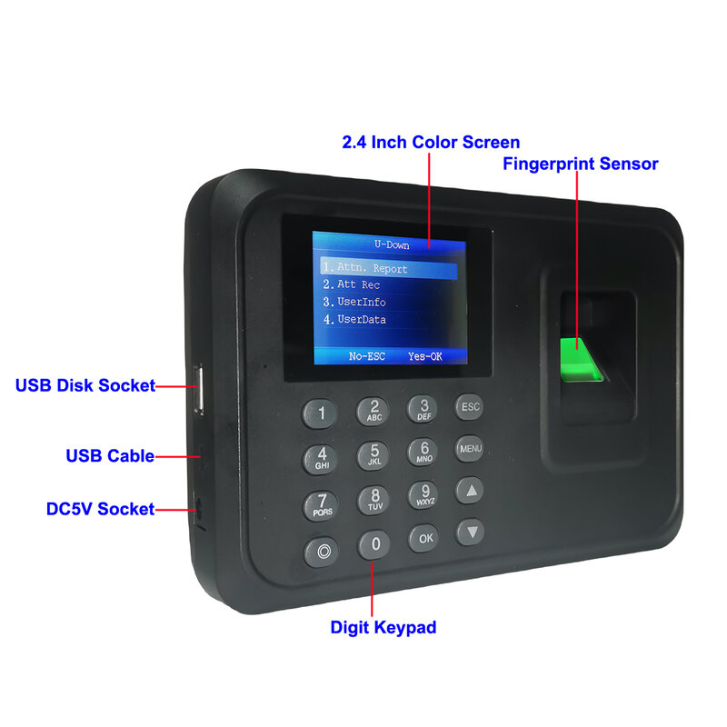 Batería de respaldo SSR biométrica, grabadora de reloj de tiempo de huellas dactilares, asistencia de empleado, máquina electrónica de lector de dedos