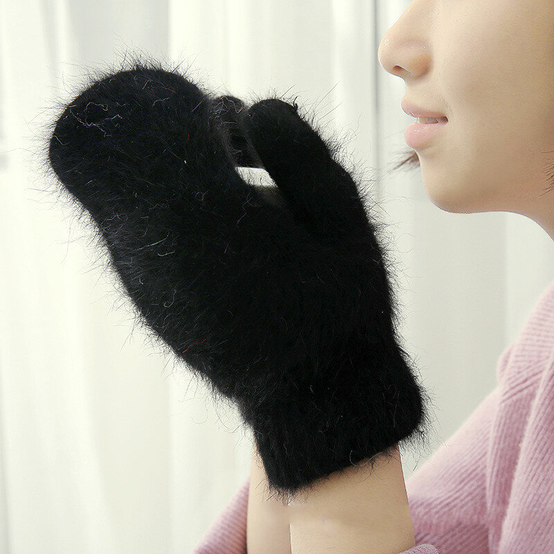 Śliczne królicze rękawiczki wełniane damskie zimowe rękawiczki Factory Outlet futrzane rękawice rękawiczki bez palców zimowe rękawiczki damskie dziewczęce rękawiczki