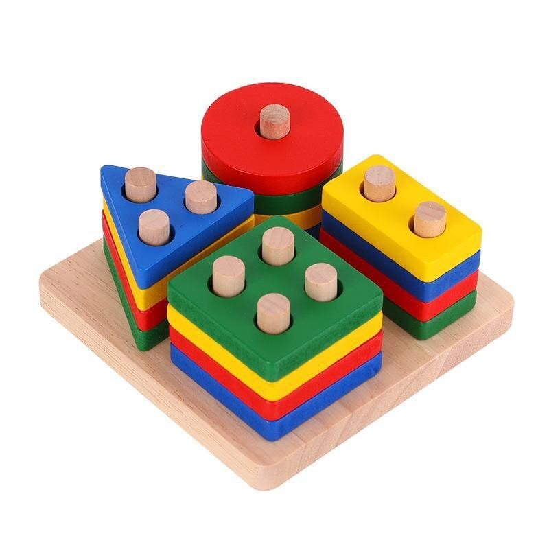 Montessori mainan penyortiran kayu dan susun pengamatan warna prasekolah latihan kemampuan aksi warna pencocokan permainan