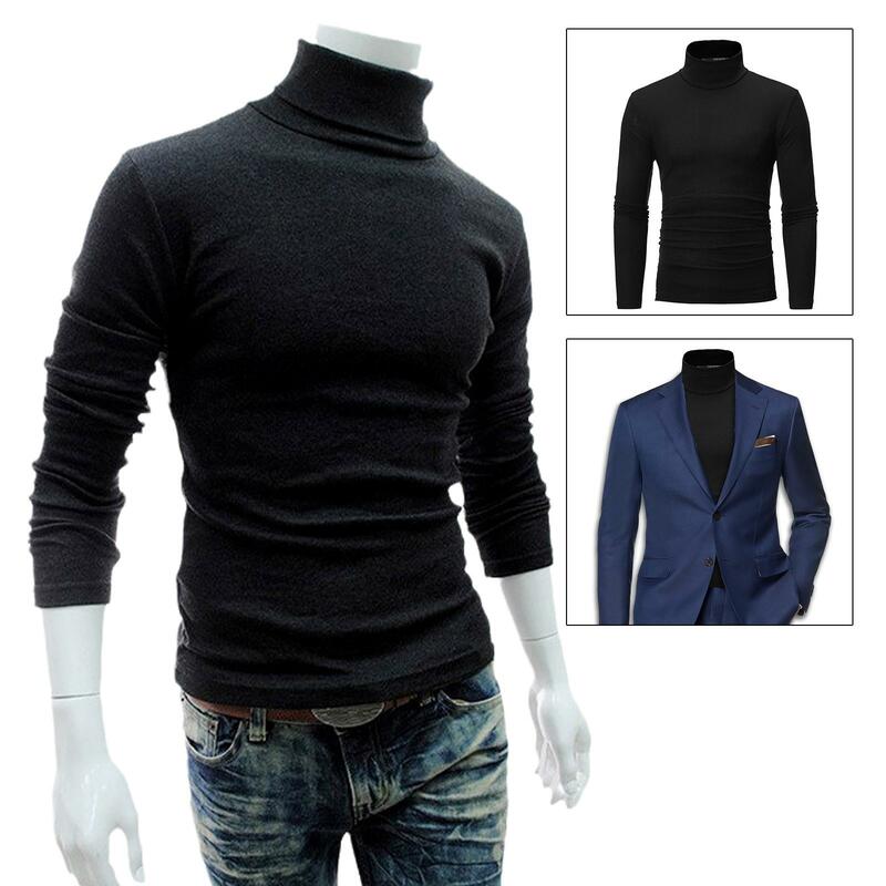 Jersey de cuello alto para hombre, camiseta lisa básica, ajustada e informal, otoño y primavera, 2023