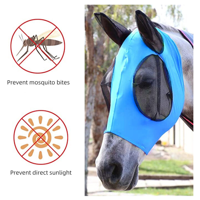 Máscara de mosca de caballo 3D, suministros de diseño ergonómico para mascotas, protector ocular de verano, antimosquitos, oreja, media cara, malla, piezas de cubierta protectora