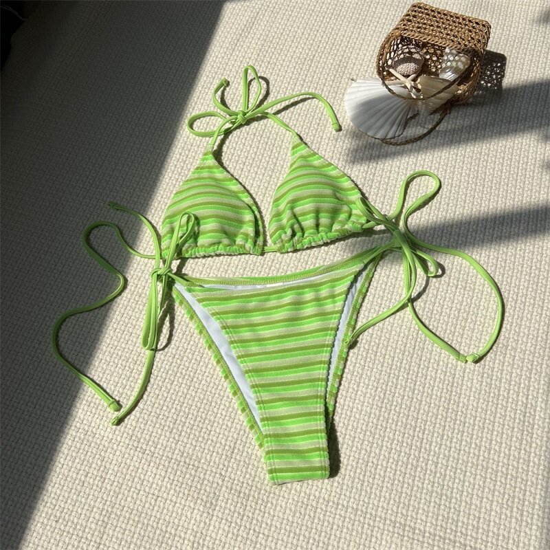 2 Stück Damen Bikini Unterwäsche Top Sommer Streifen Party Strand urlaub sexy lässig täglich heiße Mädchen Streetwear Schnür Roben