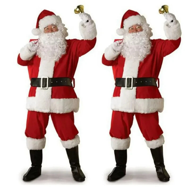 산타 클로스 코스프레 코스튬 크리스마스 새해 남성 의상, 디럭스 클래식 성인 세트, 할로윈 카니발 파티 롤플레이 슈트