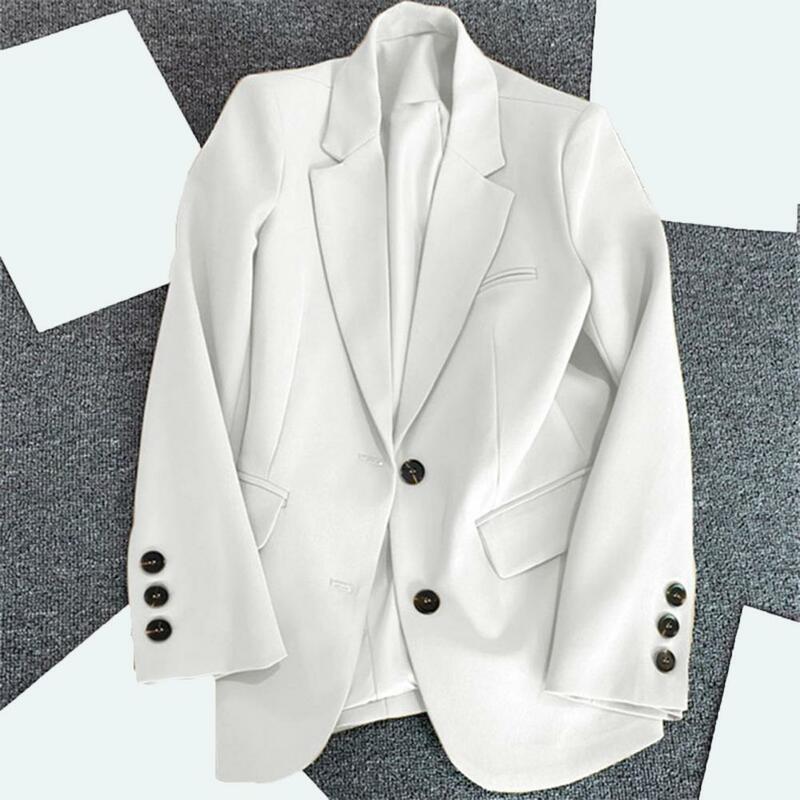Women Casual Blazer Suit Coat Lapel Long Sleeve Suit Jacket Flap Pockets Single Breasted Solid Color Jacket Workwear Outwear