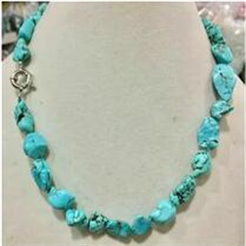 Natural Stone Blue Turquoise 10-14mm Irregular Gem stone Chain Necklace 18"