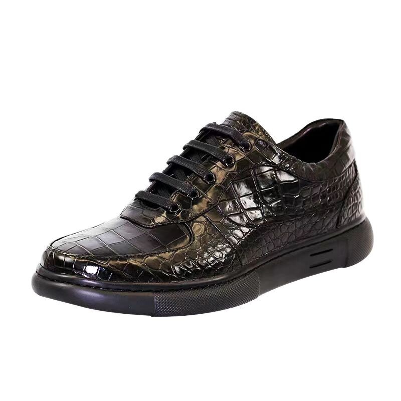 Baskets noires en cuir véritable pour hommes, peau de crocodile, chaussures décontractées, mode masculine, nouveauté, 2023, pddOil