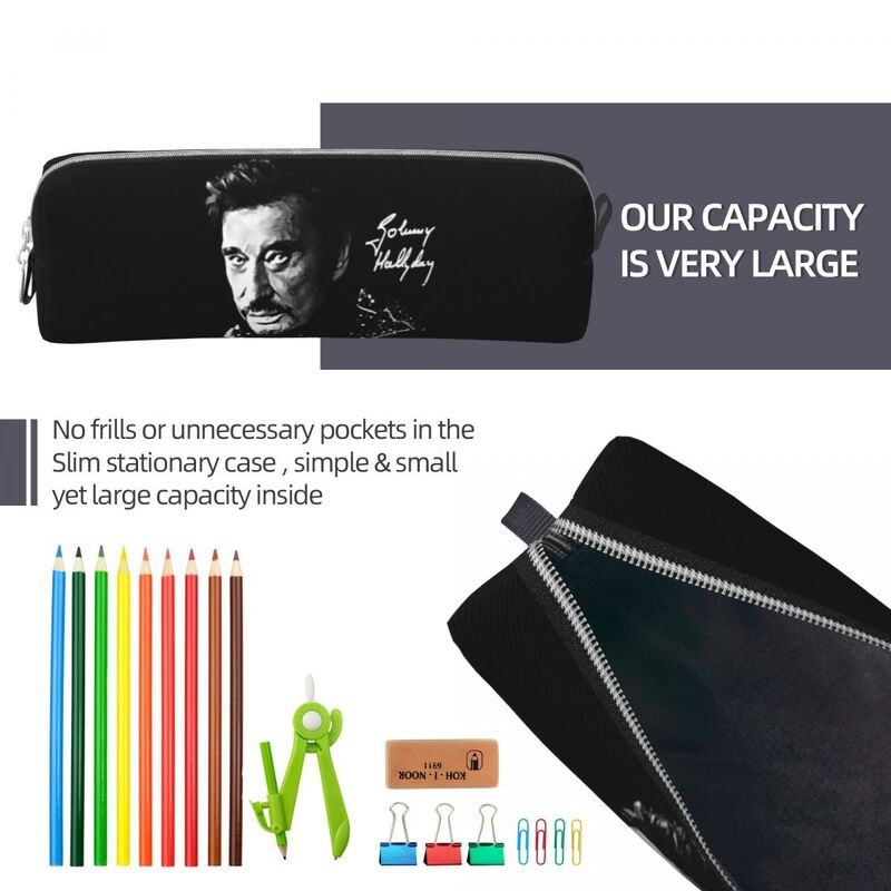 Johnny Hallyday Singer Pencil Case Pencilcases Pen for Student Large Storage Bag School Supplies Gifts Stationery