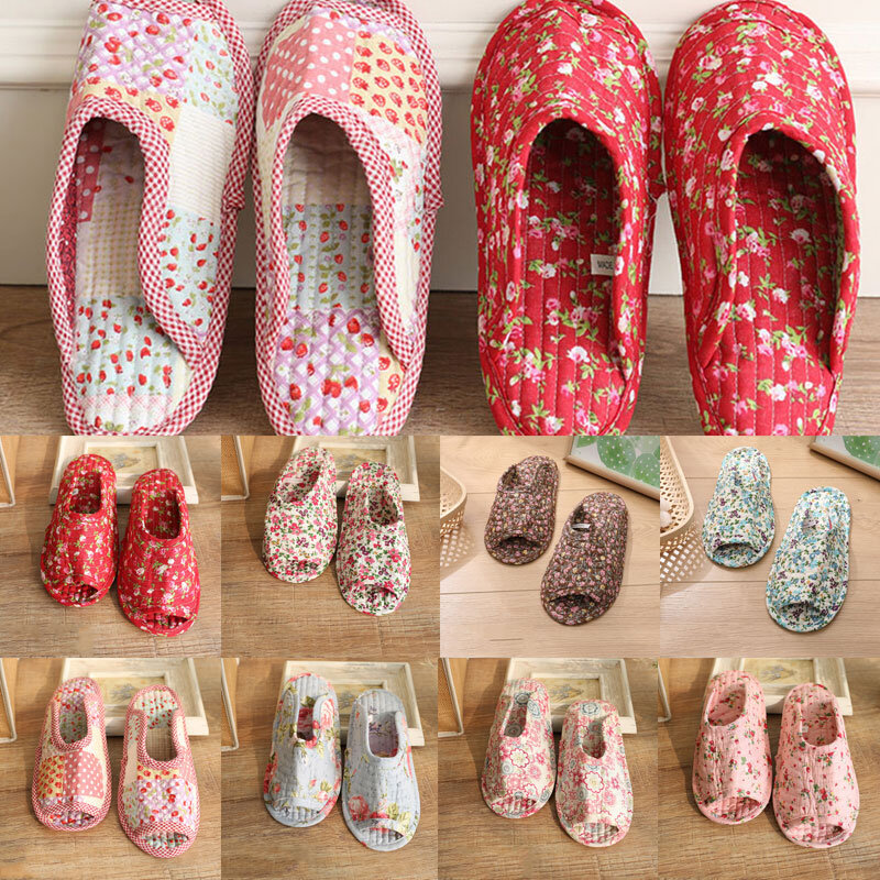 Women Fabric Slippers Vintage Floral Men Home Slippers Indoor Soft Travel Lady Cotth Sewing Comfy Flat Shoe Confinement slippers