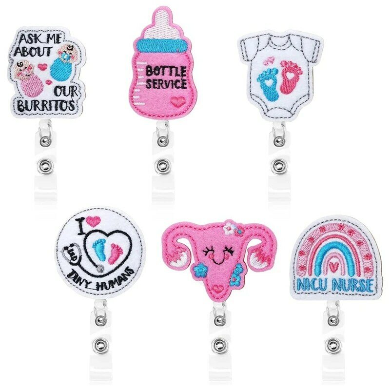 6 Pcs Labor And Delivery Nurse Felt Badge Reels NICU Nurse Retractable Cute Badge Holder With Alligator Clip Easy To Use