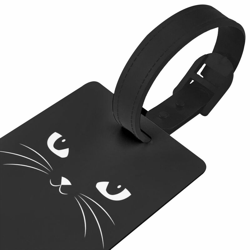Etiquetas de equipaje de gato negro, accesorios de maleta de viaje de PVC, etiqueta de embarque portátil, soporte de etiqueta, identificación, nombre, dirección
