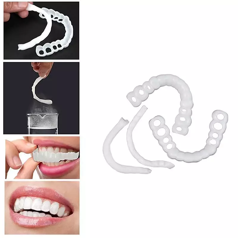 ฝาครอบฟันปลอมแบบใหม่ใส่ได้พอดีฟอกสีฟันติดกับซิลิโคนฟันแผ่นไม้อัดที่ฟันเครื่องมือความงามเครื่องสำอาง