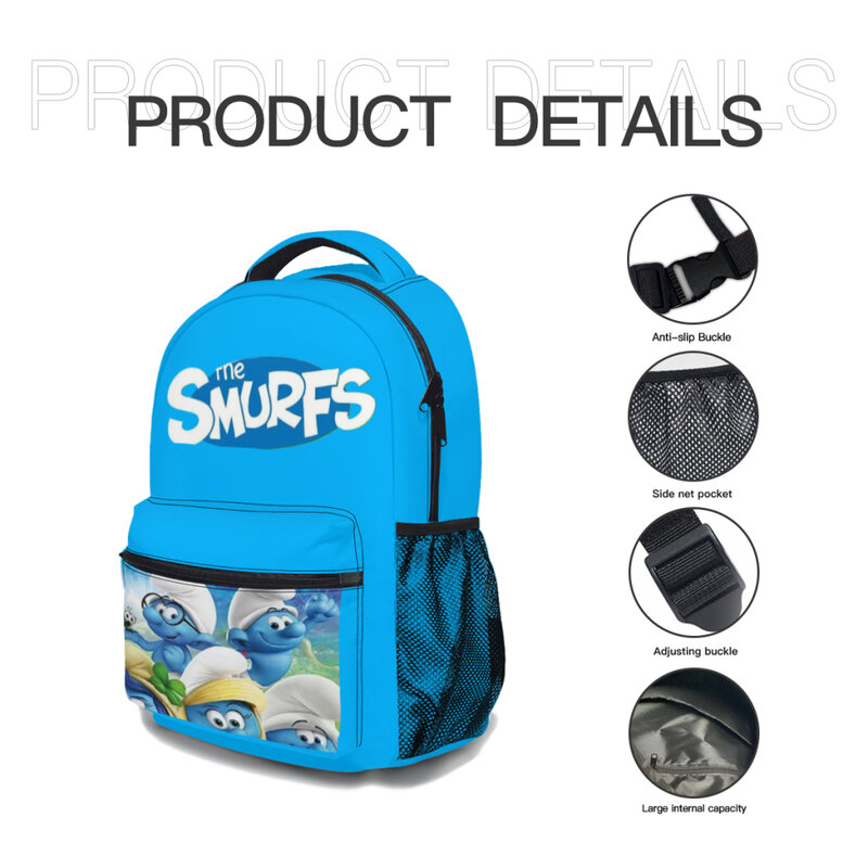กระเป๋านักเรียน S-smurfspterns สำหรับเด็กแฟชั่นใหม่เป้น้ำหนักเบาพิมพ์ลายน่ารัก