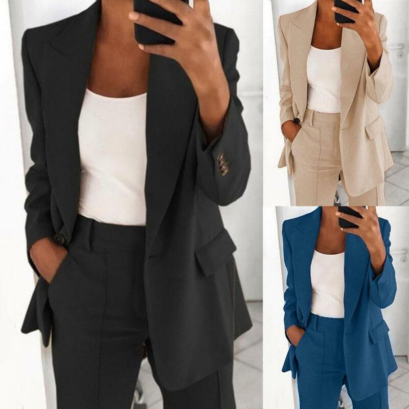 Popular Suit Jacket Women Cardigan Outwear Buttons Solid Color Buttons Coat  Breathable