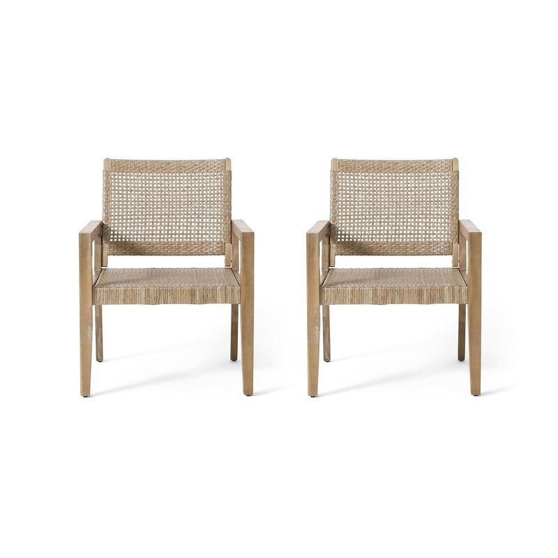 Elmcrest Outdoor Willow and Acacia Club Chair, 2-piece Set, Light Multi Crown-