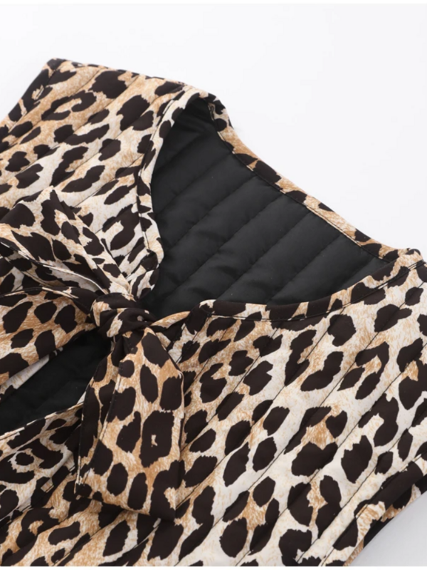 Vintage Leopard Vest Women Street senza maniche Lace Up giacca femminile 2024 primavera estate Fashion Bow Bandage Lady Tank Coat